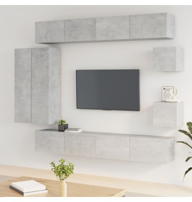  TV spintelių komplektas, 8 dalių, betono pilkas, mediena - TV spintelės - 1