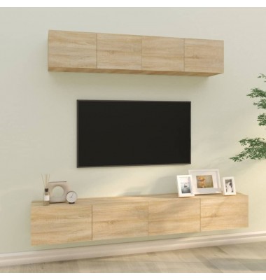  Televizoriaus spintelių komplektas, 4 dalių, ąžuolo, mediena - TV spintelės - 1