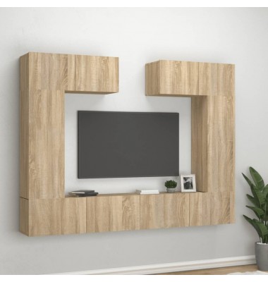  Televizoriaus spintelių komplektas, 6 dalių, ąžuolo, mediena - TV spintelės - 1
