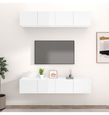  TV spintelės, 4vnt., baltos, 80x30x30cm, mediena, blizgios - TV spintelės - 1