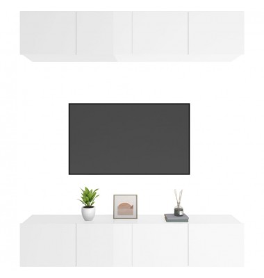  TV spintelės, 4vnt., baltos, 80x30x30cm, mediena, blizgios - TV spintelės - 4