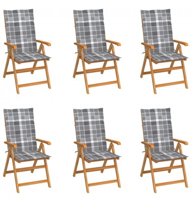  Sodo kėdės su languotomis pagalvėlėmis, 6vnt., tikmedis - Lauko kėdės - 1