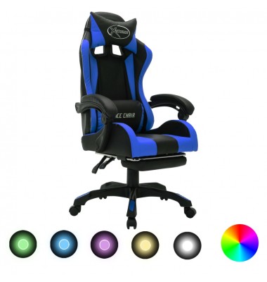  Žaidimų kėdė su LED lemputėmis, mėlyna ir juoda, dirbtinė oda - Biuro kėdės - 1