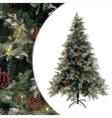  Kalėdų eglutė su LED/kankorėžiais, žalia/balta, 150cm, PVC/PE - Kalėdinės eglutės - 1