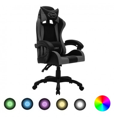  Žaidimų kėdė su LED lemputėmis, pilka ir juoda, dirbtinė oda - Biuro kėdės - 1