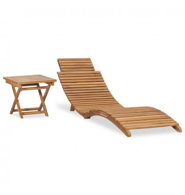  Saulės gultas su staliuku, tikmedžio medienos masyvas - Gultai, šezlongai - 1