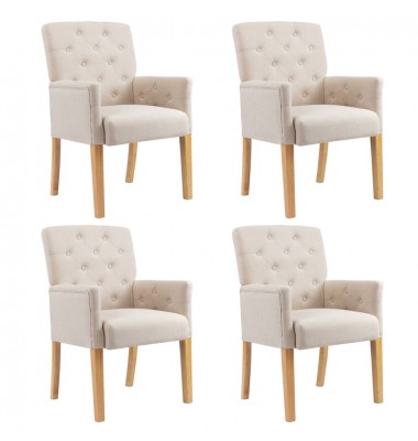 Valgomojo kėdės su porankiais, 4vnt., smėlio spalvos, audinys - Valgomojo Kėdės - 1