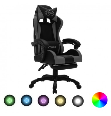  Žaidimų kėdė su LED lemputėmis, pilka ir juoda, dirbtinė oda - Biuro kėdės - 1