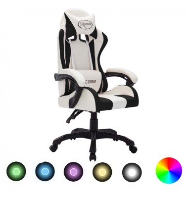  Žaidimų kėdė su LED lemputėmis, balta ir juoda, dirbtinė oda - Biuro kėdės - 1