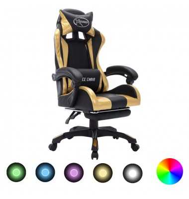  Žaidimų kėdė su LED lemputėmis, auksinė ir juoda, dirbtinė oda - Biuro kėdės - 1