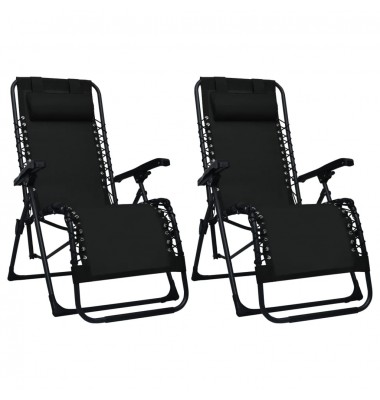 Sulankstomos terasos kėdės, 2vnt., juodos spalvos, tekstilenas - Gultai, šezlongai