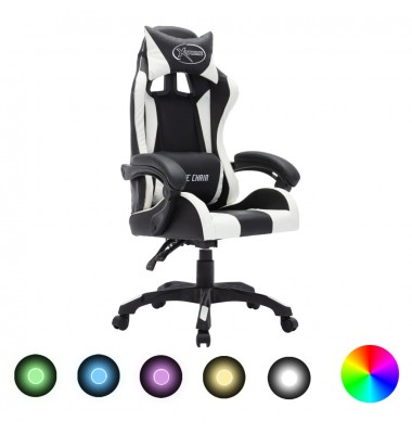  Žaidimų kėdė su LED lemputėmis, balta ir juoda, dirbtinė oda - Biuro kėdės - 1