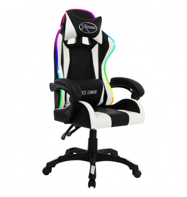  Žaidimų kėdė su LED lemputėmis, balta ir juoda, dirbtinė oda - Biuro kėdės - 2