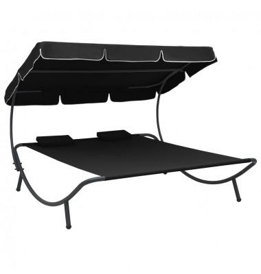  Lauko poilsio gultas su stogeliu ir pagalvėmis, juodos spalvos - Gultai, šezlongai - 1