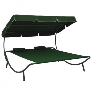  Lauko poilsio gultas su stogeliu ir pagalvėmis, žalios spalvos - Gultai, šezlongai - 1
