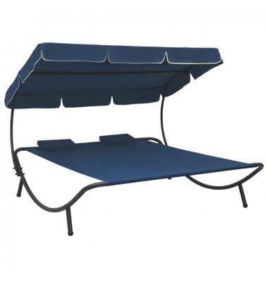  Lauko poilsio gultas su stogeliu ir pagalvėmis, mėlynos spalvos - Gultai, šezlongai - 1