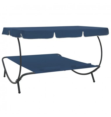  Lauko poilsio gultas su stogeliu ir pagalvėmis, mėlynos spalvos - Gultai, šezlongai - 4