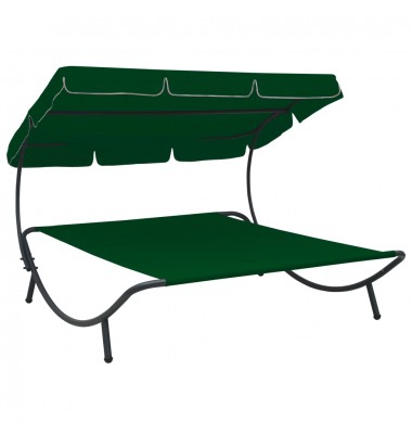  Lauko poilsio gultas su stogeliu, žalios spalvos - Gultai, šezlongai - 1
