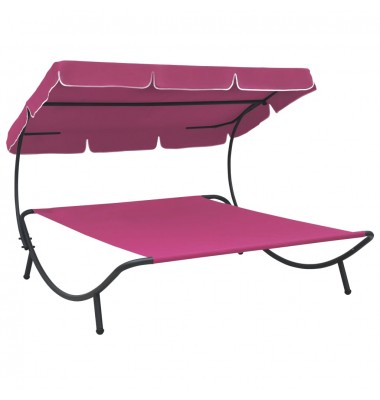  Lauko poilsio gultas su stogeliu, rožinės spalvos - Gultai, šezlongai - 1