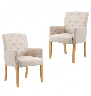  Valgomojo kėdės su porankiais, 2vnt., smėlio spalvos, audinys - Valgomojo Kėdės - 1