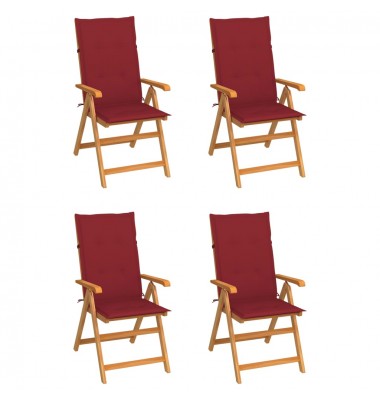 Sodo kėdės su vyno raudonomis pagalvėlėmis, 4vnt., tikmedis - Lauko kėdės - 1