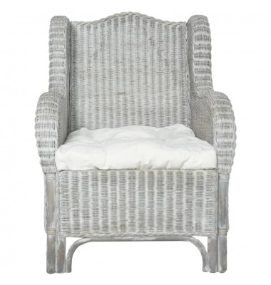  Krėslas su pagalvėle, pilkas, natūralus ratanas ir linas - Sofos, sofos-lovos - 2