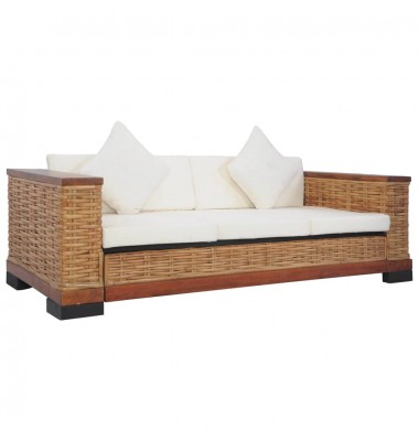  Trivietė sofa su pagalvėlėmis, rudos sp., natūralus ratanas - Sofos, sofos-lovos - 1