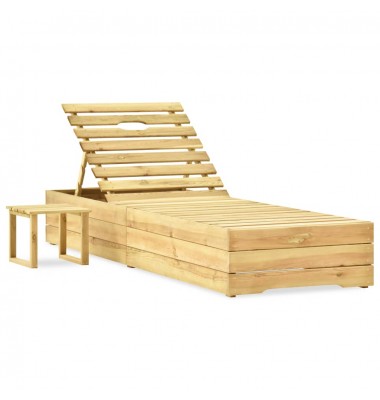  Saulės gultas su staliuku, žaliai impregnuota pušies mediena - Gultai, šezlongai - 1