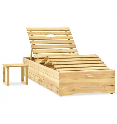  Saulės gultas su staliuku, žaliai impregnuota pušies mediena - Gultai, šezlongai - 1