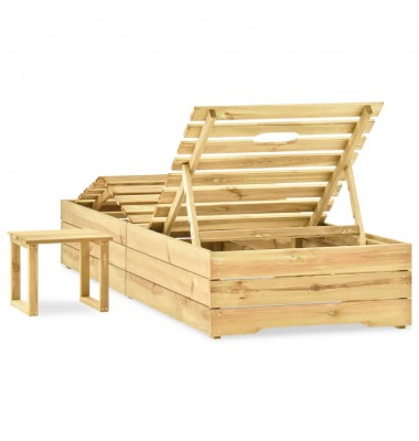  Saulės gultas su staliuku, žaliai impregnuota pušies mediena - Gultai, šezlongai - 3