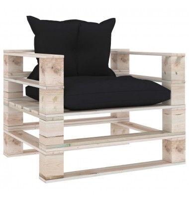 Sodo sofa iš palečių su juodomis pagalvėlėmis, pušies mediena - Lauko sofos, lovos - 1