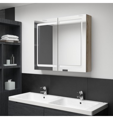  Veidrodinė vonios spintelė su LED, ąžuolo, 80x12x68cm - Vonios spintelės, veidrodžiai - 1