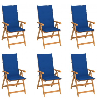 Sodo kėdės su mėlynomis pagalvėlėmis, 6vnt., tikmedžio masyvas - Lauko kėdės - 1