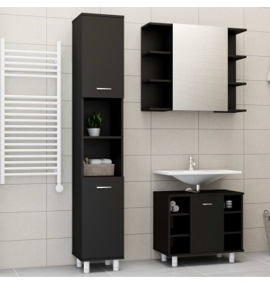  Vonios kambario baldų komplektas, 3 dalių, juodos spalvos, MDP - Vonios baldų komplektai - 1