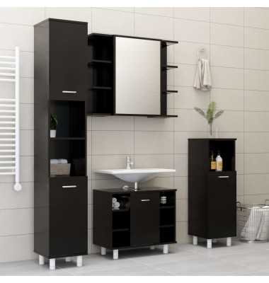  Vonios kambario baldų komplektas, 3 dalių, juodos spalvos, MDP - Vonios baldų komplektai - 3