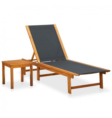  Saulės gultas su stalu, akacijos mediena ir tekstilenas - Gultai, šezlongai - 1