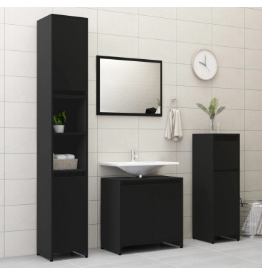  Vonios kambario baldų komplektas, 4 dalių, juodos spalvos, MDP - Vonios baldų komplektai - 1
