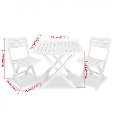  Sulankstomas bistro baldų komplektas, 3d., baltas, plastikas - Lauko baldų komplektai - 9