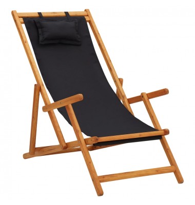  Sulankstoma paplūdimio kėdė, juoda, eukaliptas ir audinys - Lauko kėdės - 1