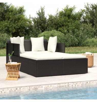  Saulės gultas su čiužinukais, juodas, 182x118x63cm, poliratanas - Lauko sofos, lovos - 1