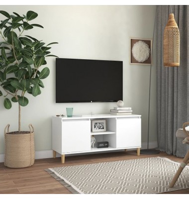  TV spintelė su medinėmis kojelėmis, balta, 103,5x35x50cm - TV spintelės - 1