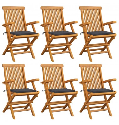  Sodo kėdės su antracito pagalvėlėmis, 6vnt., tikmedžio masyvas - Lauko kėdės - 1