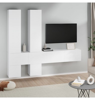 Sieninė televizoriaus spintelė, balta, apdirbta mediena - TV spintelės - 1