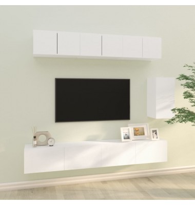 Televizoriaus spintelių komplektas, 6 dalių, baltas, mediena - TV spintelės - 1