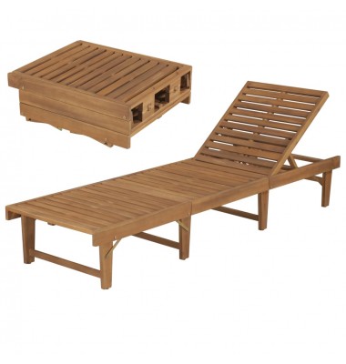  Sulankstomas saulės gultas, akacijos medienos masyvas - Gultai, šezlongai - 1