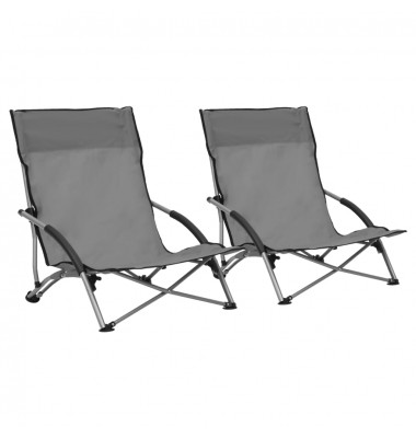  Sulankstomos paplūdimio kėdės, 2vnt., pilkos spalvos, audinys - Lauko kėdės - 1