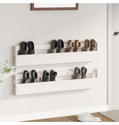  Sieninės batų lentynos, 2vnt., baltos, 110x9x23cm, pušis - Spintelės ir lentynos batams - 1