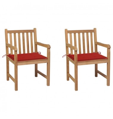  Sodo kėdės su raudonomis pagalvėlėmis, 2vnt., tikmedžio masyvas - Lauko kėdės - 1