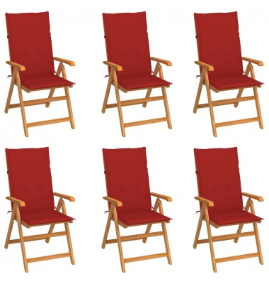  Sodo kėdės su raudonomis pagalvėlėmis, 6vnt., tikmedžio masyvas - Lauko kėdės - 1
