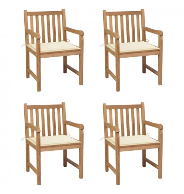  Sodo kėdės su kreminėmis pagalvėlėmis, 4vnt., tikmedžio masyvas - Lauko kėdės - 1